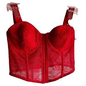 Juicy Couture Red Corvette Lace & Gold Rhinestones Adjustable Straps Corset Bra